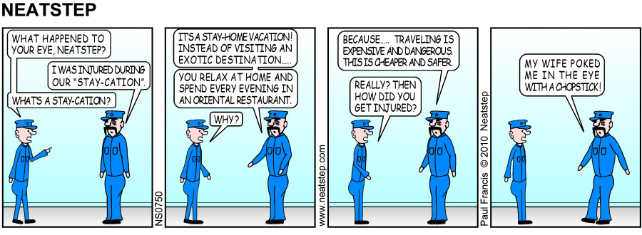 Neatstep parking comic - staycation beats vacation