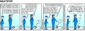 Tripgood's internet date wants a therapist and a dog. The Neatstep webcomic: office talk.