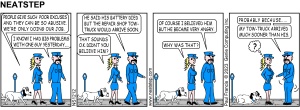 Parking meter expired. Beware of the tow truck! The Neatstep webcomic: street patrol, dogs.