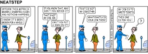 Neatstep writes parking ticket for broken meter. The Neatstep webcomic: street patrol.